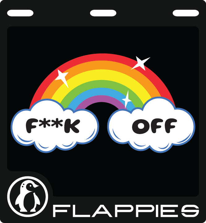 Rainbows & Rage custom mud flaps by Flappies