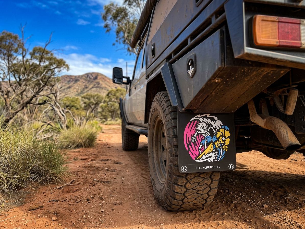 Flappies fitted to a 4x4 in the outback
